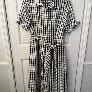 Calvin Klein Black and White Plaid Maxi Dress